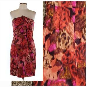 J.crew Sz 2 Dress Womens 100%Silk Strapless Bow Monde Smoke Print Formal Party